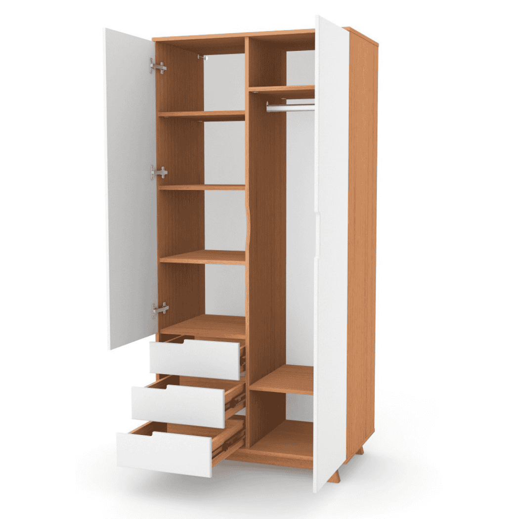 Dětska šatní skřín Lussi 850 Gekko Kids, Bílá / Přírodní Buk